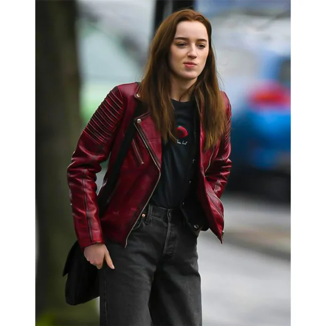 Phoebe Dynevor Red Leather Jacket
