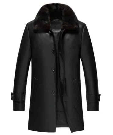 Mens Black Faux Fur Leather Coat
