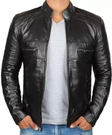 Mens Black Leather Motorcycle Jacket
