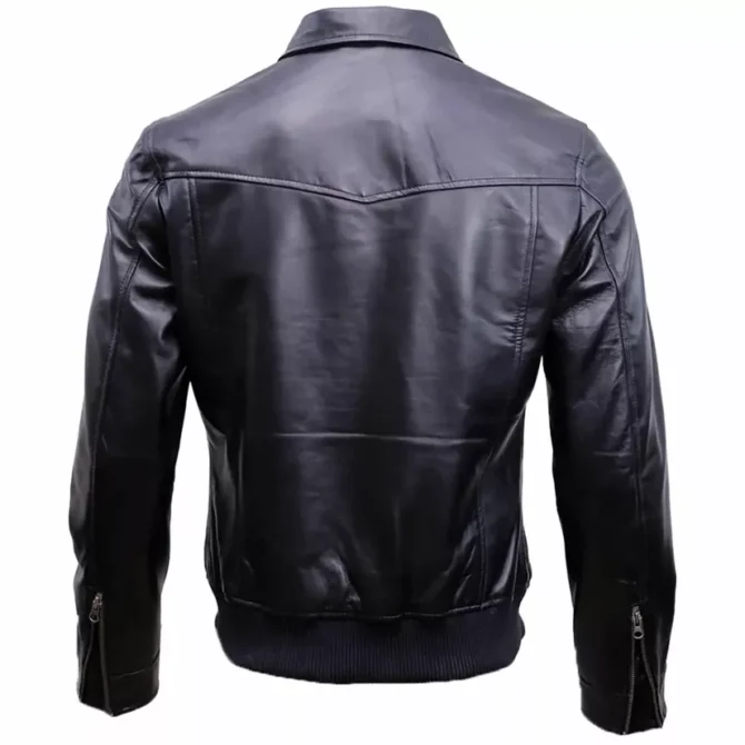 Men's Vintage Black Leather Bomber Jacket