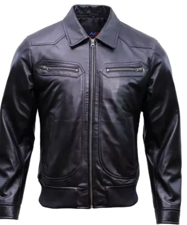 Men's Vintage Black Leather Bomber Jacket