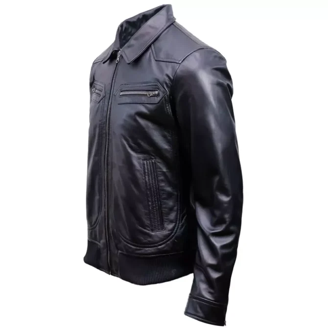 Men's Vintage Black Leather Bomber Jacket