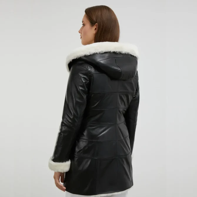 Angelina Black Shearling Leather Coat