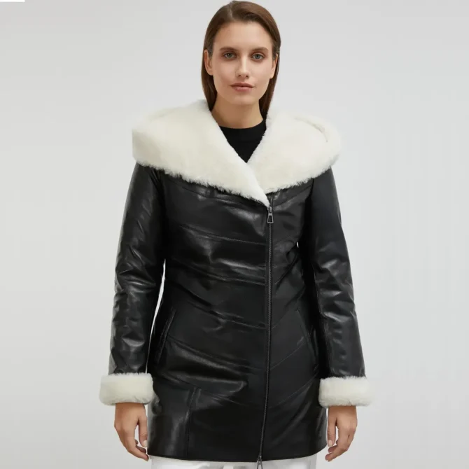 Angelina Black Shearling Leather Coat