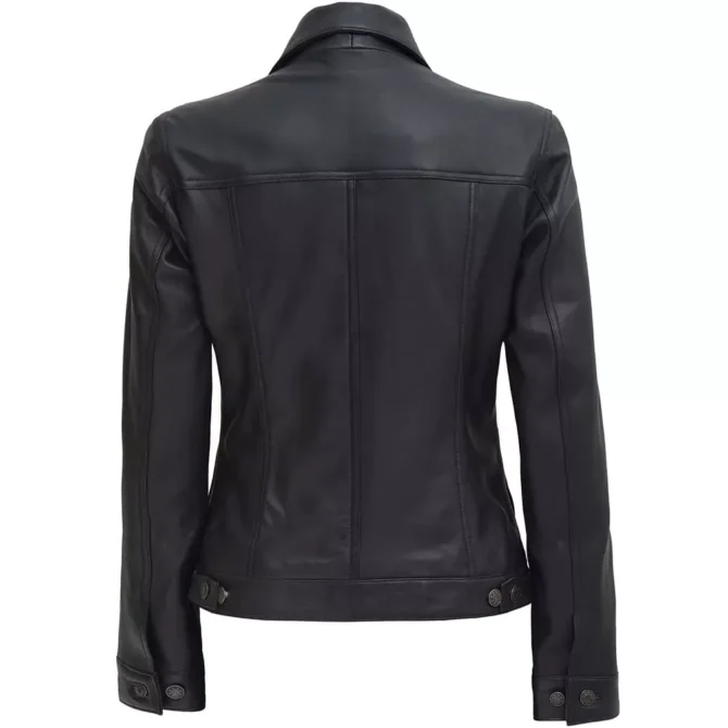 Angelina Black Leather Trucker Jacket