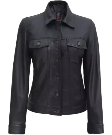 Angelina Black Leather Trucker Jacket