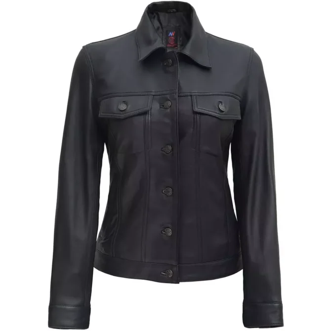 Angelina Black Leather Trucker Jacket