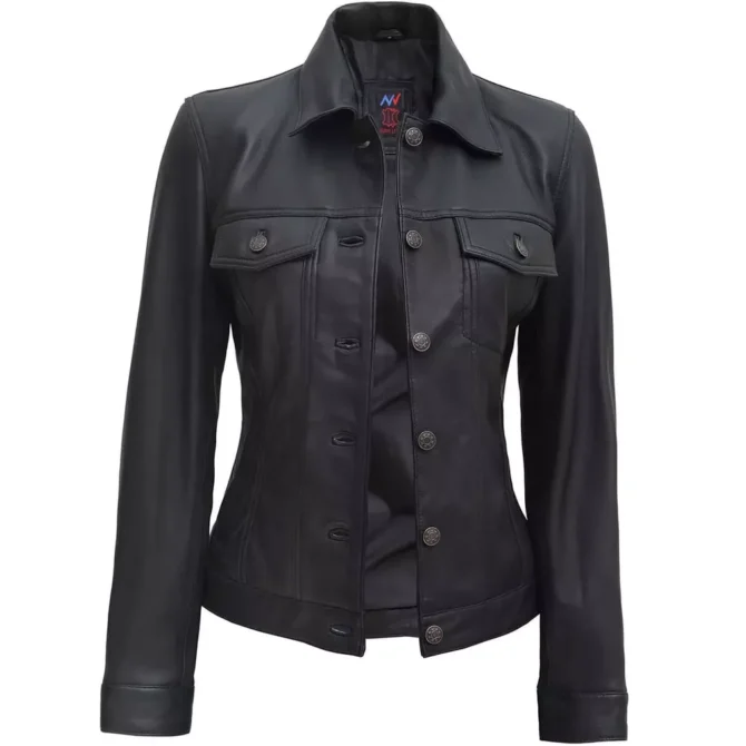 Angelina Black Leather Trucker Jacket