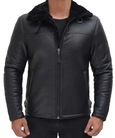Mens Black Shearling Leather Jacket