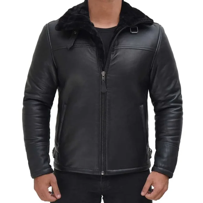 Mens Black Shearling Leather Jacket