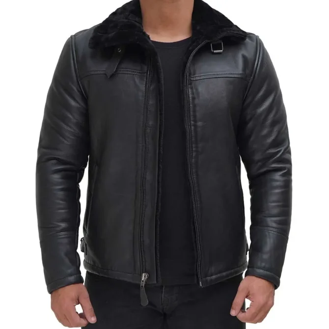 Mens Black Shearling Leather Jacket
