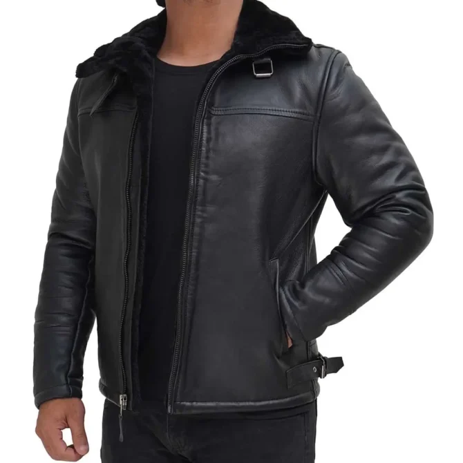 Mens Black Shearling Leather Jacket