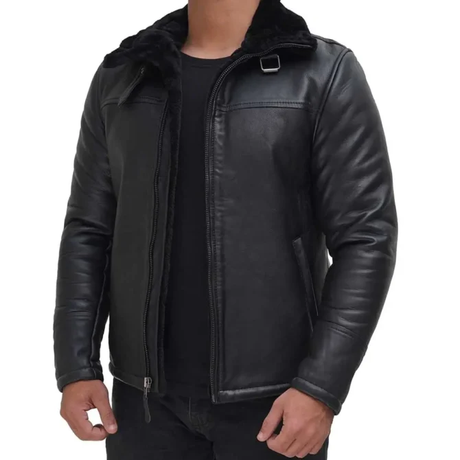 Mens Black Shearling Leather Jacket