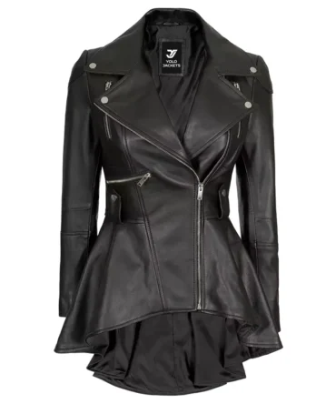 Womens Black Peplum Leather Jacket