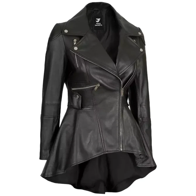 Womens Black Peplum Leather Jacket
