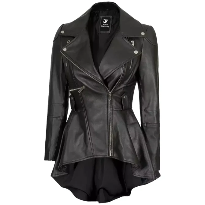 Womens Black Peplum Leather Jacket