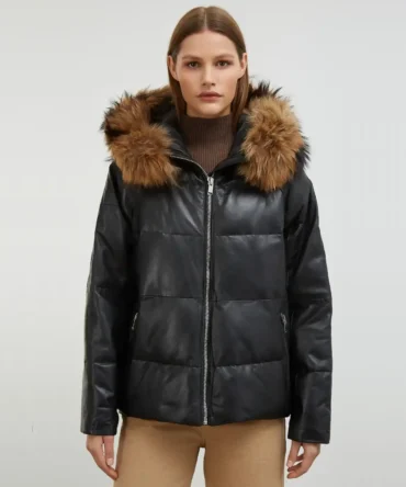 Linda Black Puffer Leather Jacket