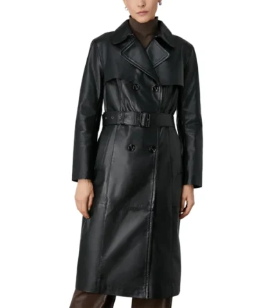 Women Double Breasted Black Trench Coat