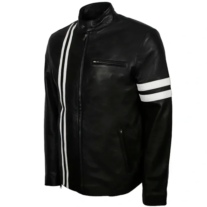 Vin Diesel Bloodshot Black White Stripes Leather Jacket