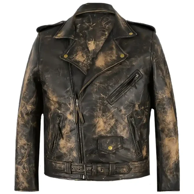 Brad Pitt Distressed Biker Leather Jacket