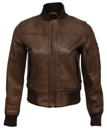 Womens Brown Leather Bomber Jacket