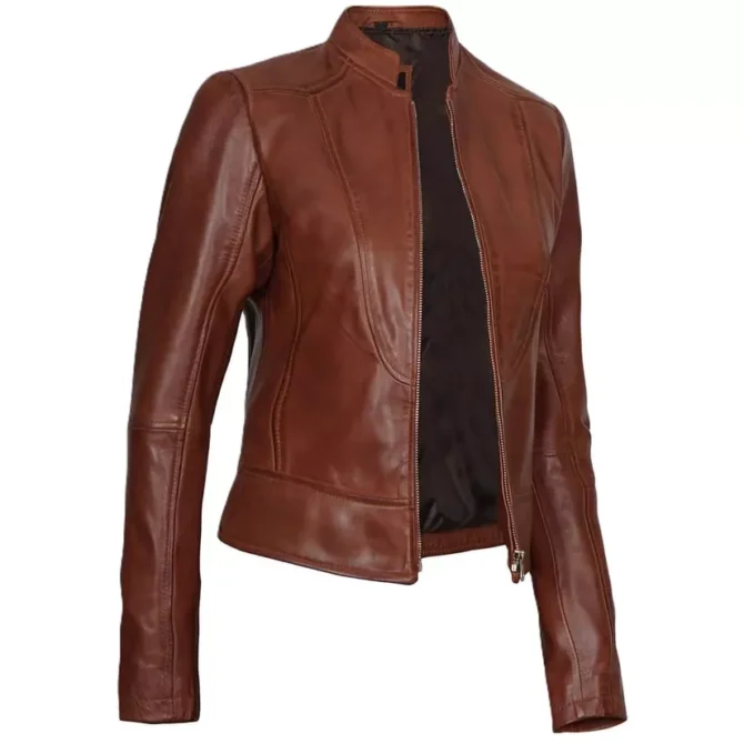 Women Brown Biker Leather Jacket