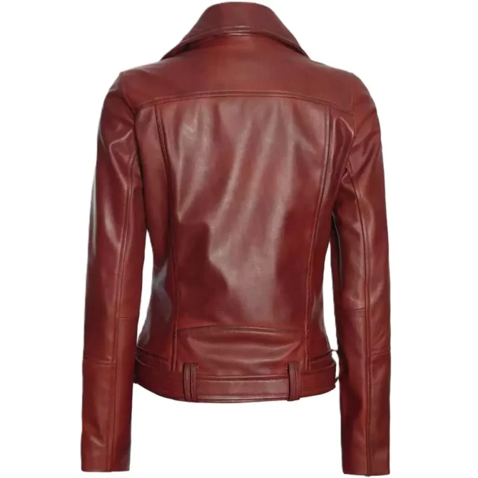 Ladies Burgundy Biker Jacket