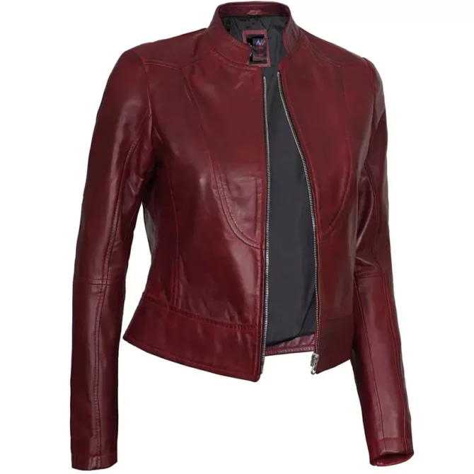 Burgundy Biker Jacket Women