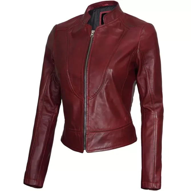 Burgundy Biker Jacket Women
