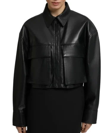 Women's Black Cropped Leather Jacket