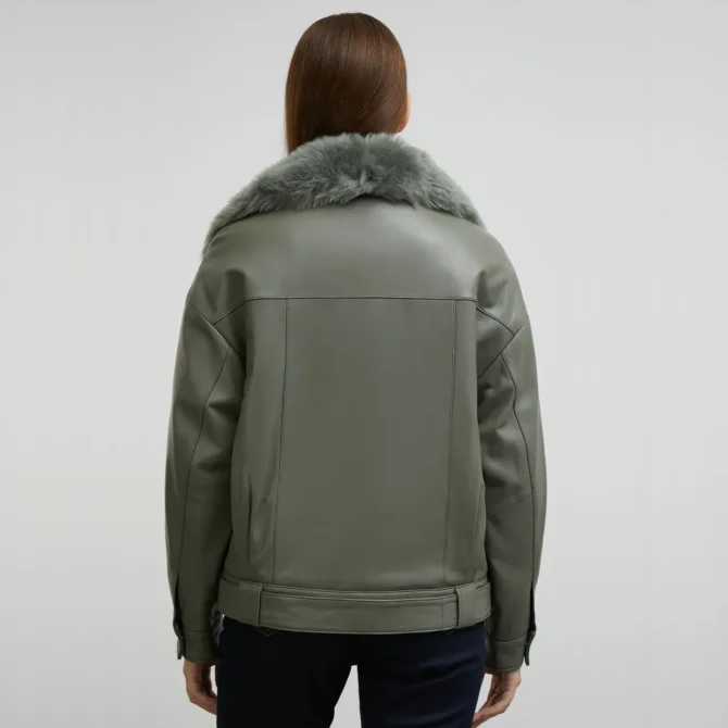 Olive Green Shearling Leather Jacket