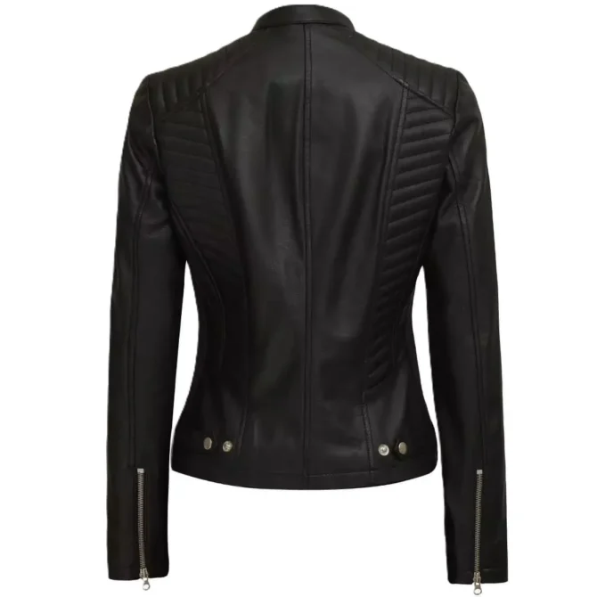 Ladies Black Leather Moto Jacket