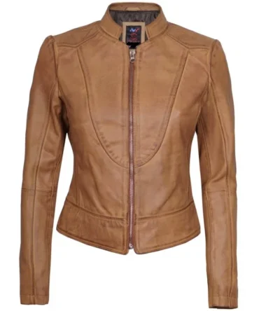 Ladies Camel Brown Leather Jacket