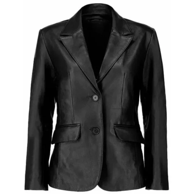 Black Leather Blazer For Women