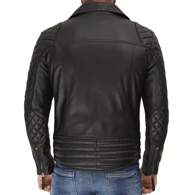 Mens Asymmetrical Biker Leather Moto Jacket