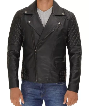 Mens Asymmetrical Biker Leather Moto Jacket