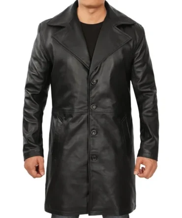 Mens 3/4 Length Black Leather Coat