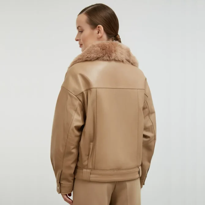 Emily Tan Brown Shearling Leather Jacket