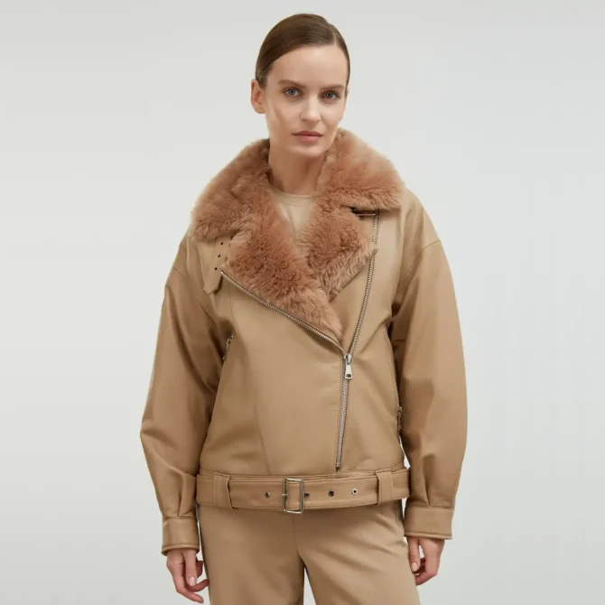 Emily Tan Brown Shearling Leather Jacket