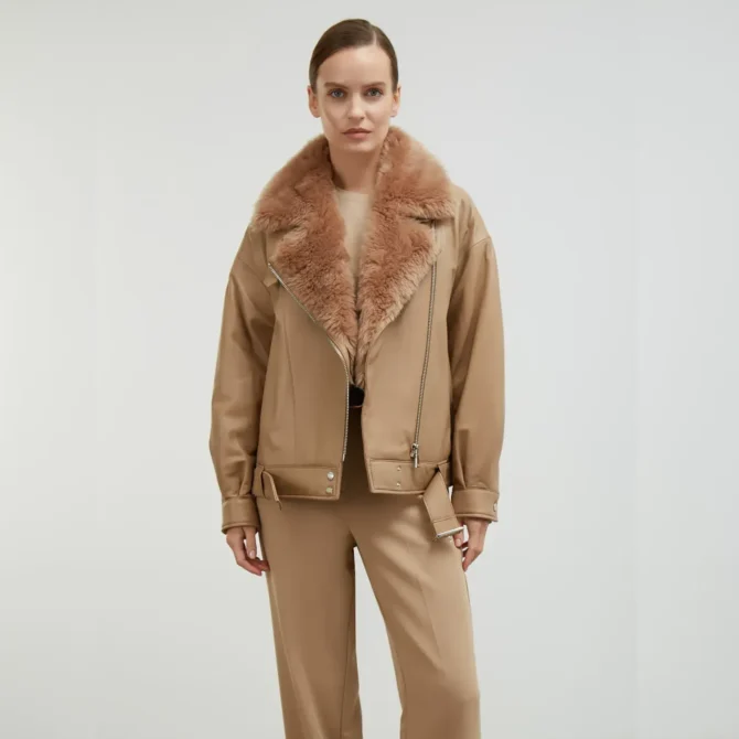 Emily Tan Brown Shearling Leather Jacket