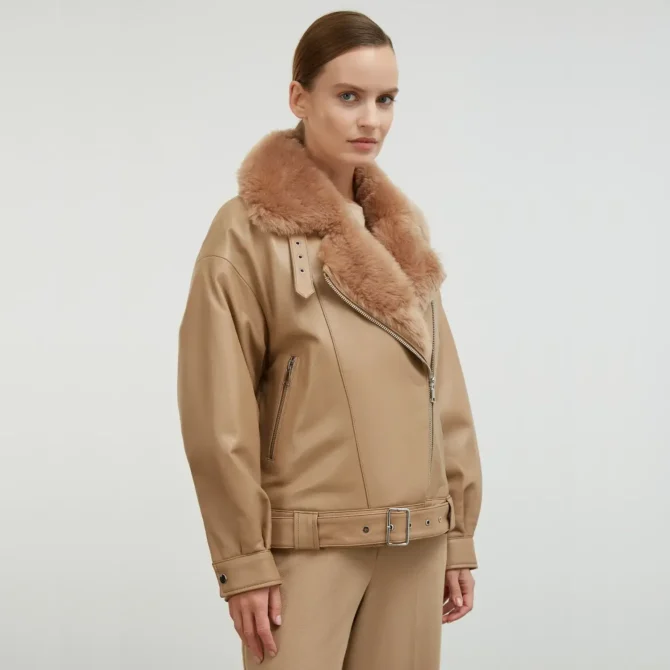 Emily Tan Brown Shearling Leather Jacket