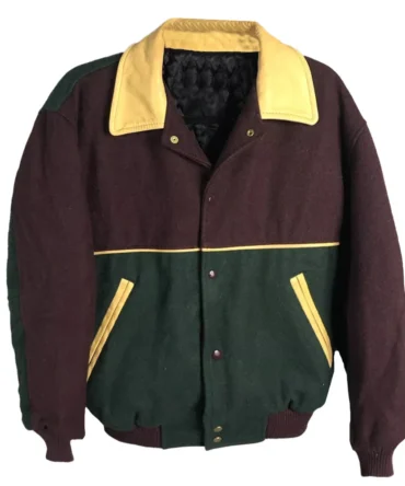 Maroon And Green Boiled Wool Varsity Jacket