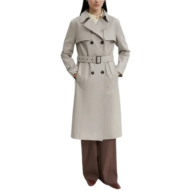 Women's Beige Leather Trench Coat