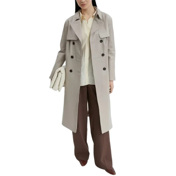 Women's Beige Leather Trench Coat