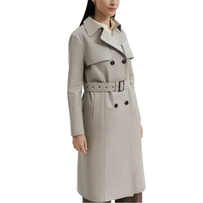 Women's Beige Leather Trench Coat