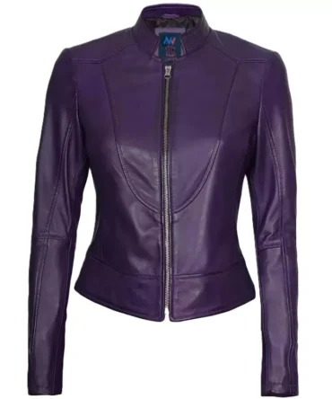 Womens Purple Leather Biker Jacket