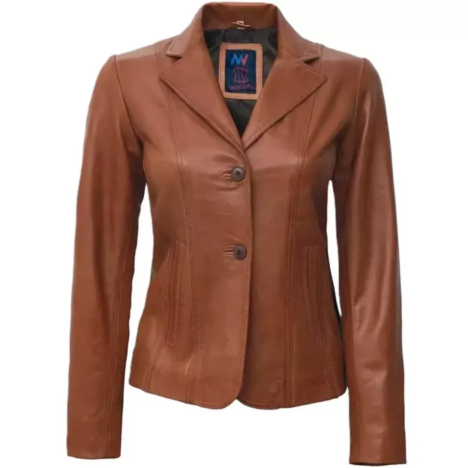 Ava Brown Leather Blazer