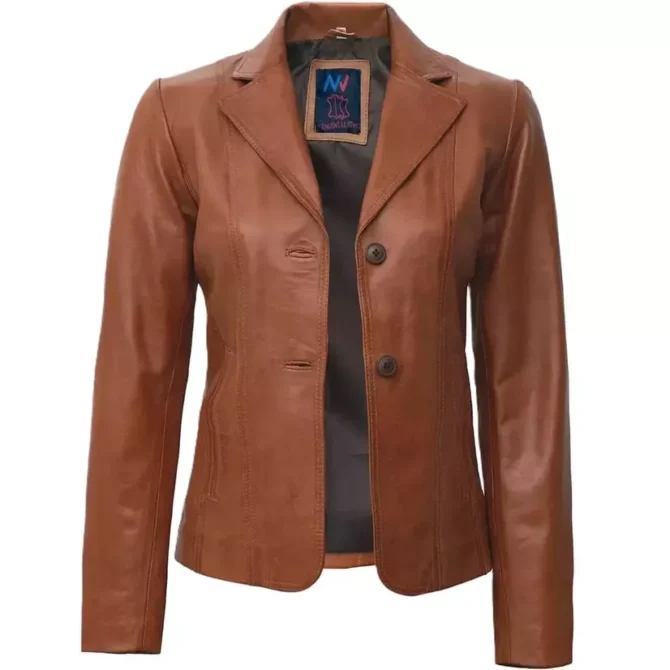 Ava Brown Leather Blazer