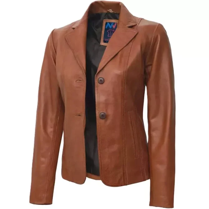 Ava Brown Leather Blazer