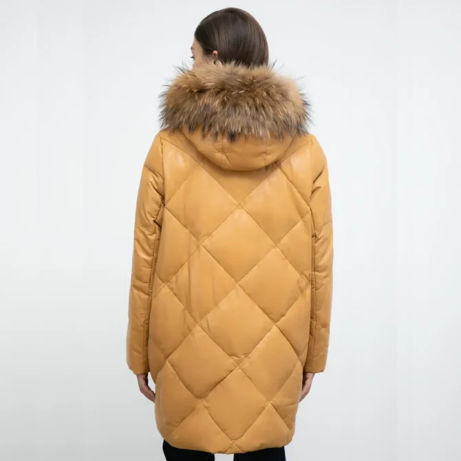Yellow Quilted Puffer Coat With Hood